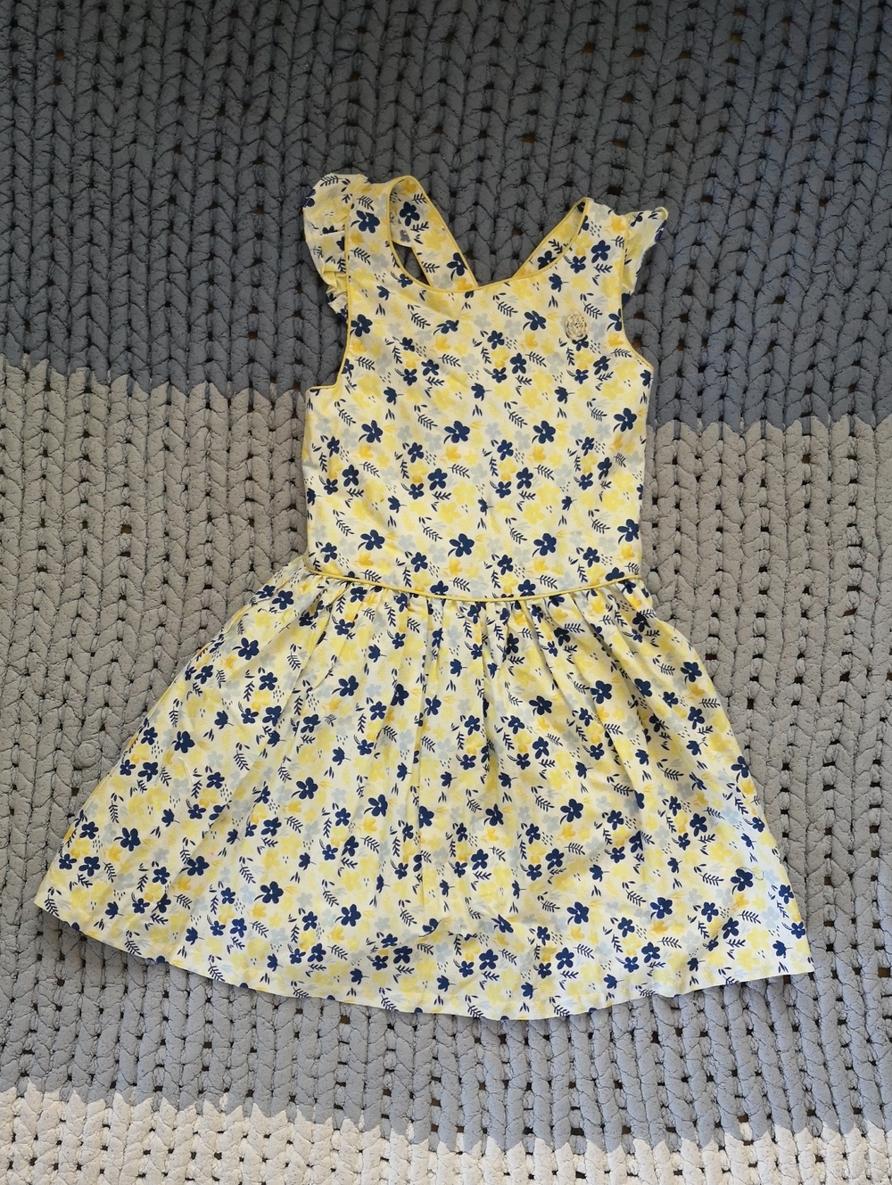 Yellow Floral Ruffle-Sleeve Casual Dress for Girls